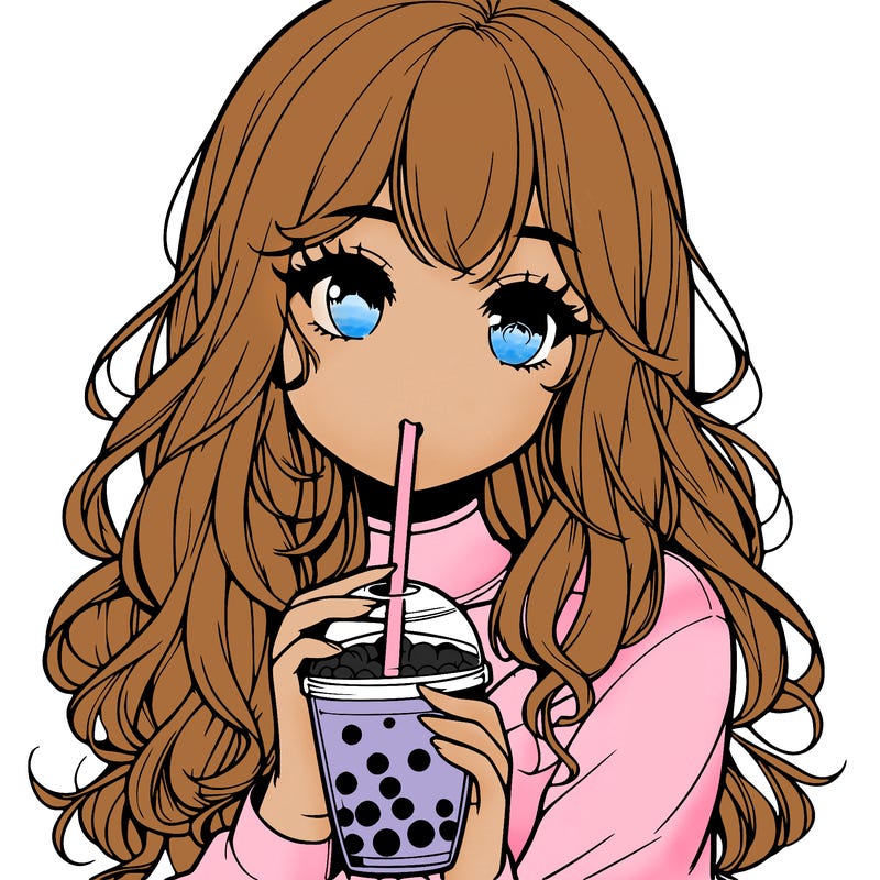 realistic girl drink a boba