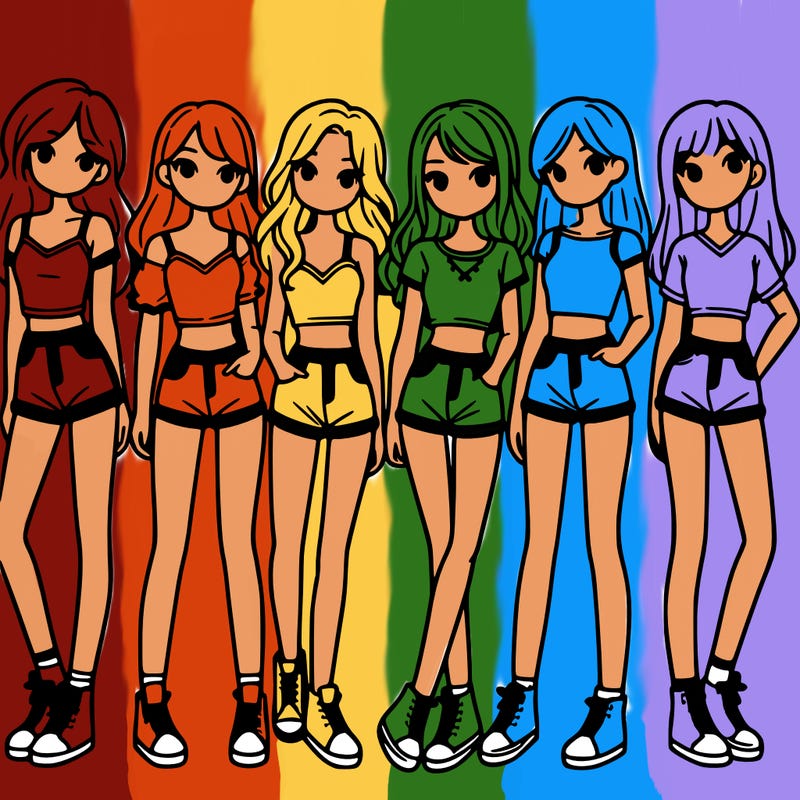 a group of girls wearing crop tops and shorts