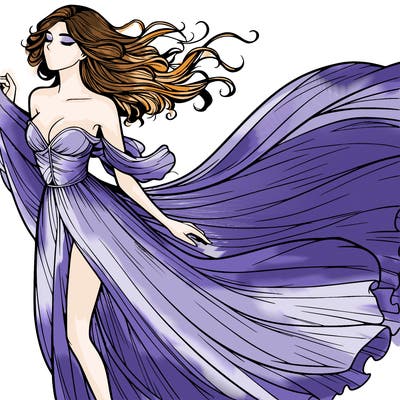 realistic woman in dress flowing the the wind