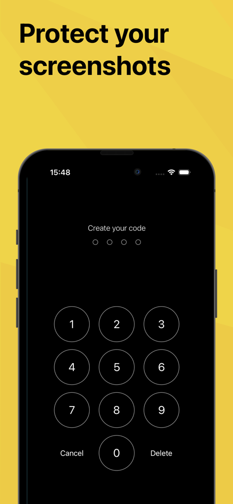 iPhone-Bildschirm mit einem numerischen Tastenfeld zum Festlegen eines Sicherheitscodes zum Schutz privater Screenshots