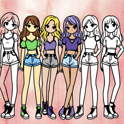 a group of girls wearing crop tops and shorts