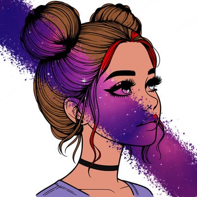 realistic girl with buns on the top of her head