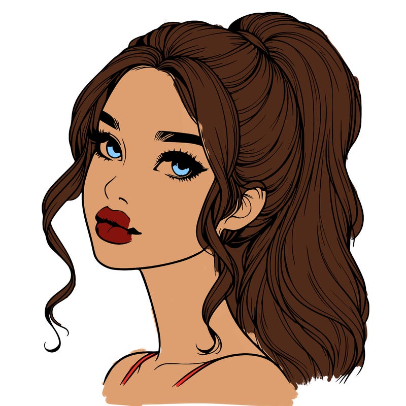 realistic girl with a ponytail on her hair and lips