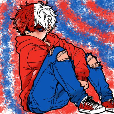 a male hoddie ripped jeans messy hair anime