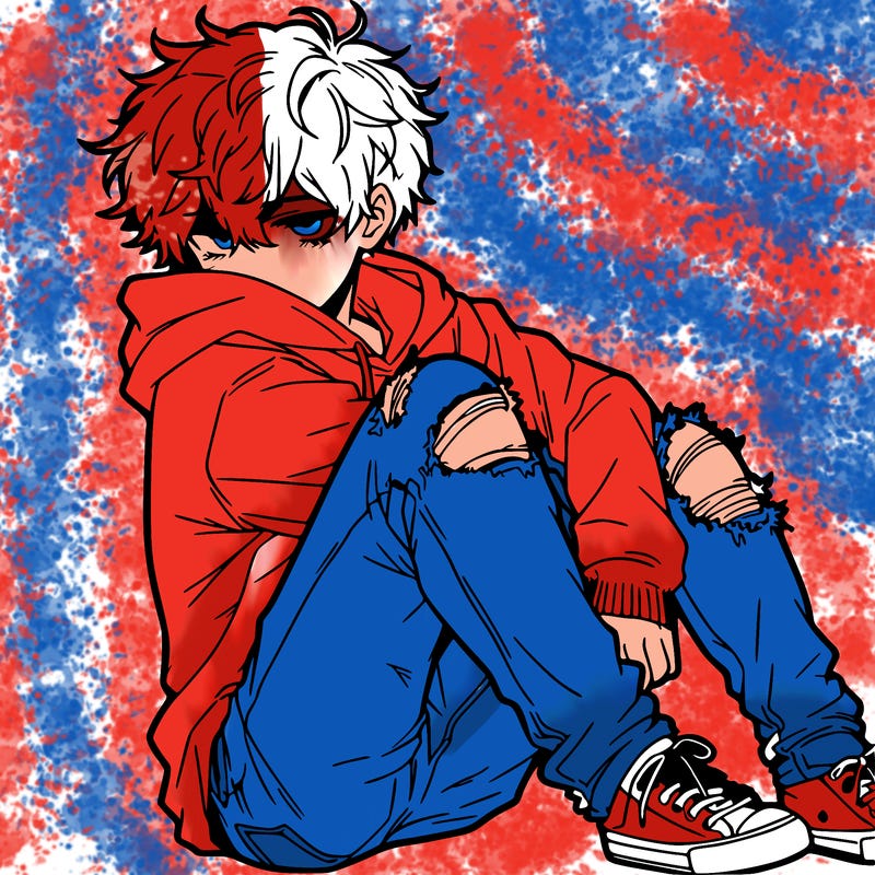 a male hoddie ripped jeans messy hair anime