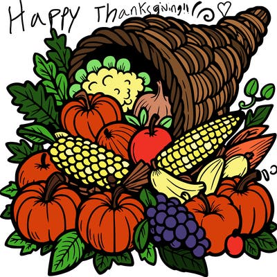 a cornucopia spilling out autumn fruit%2c vegetable