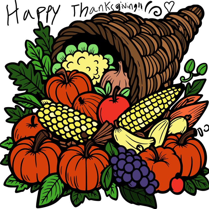 a cornucopia spilling out autumn fruit%2c vegetable