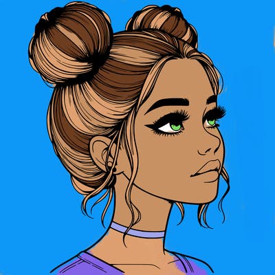 realistic girl with buns on the top of her head