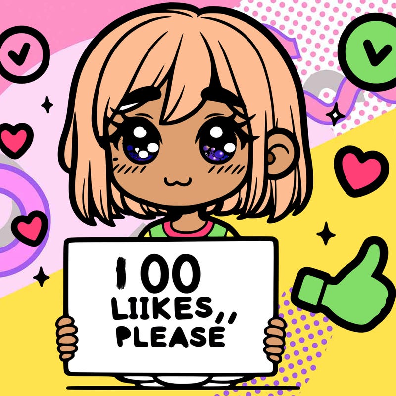 a girl with a sign saying 100 likes, please