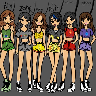 a group of girls wearing crop tops and shorts