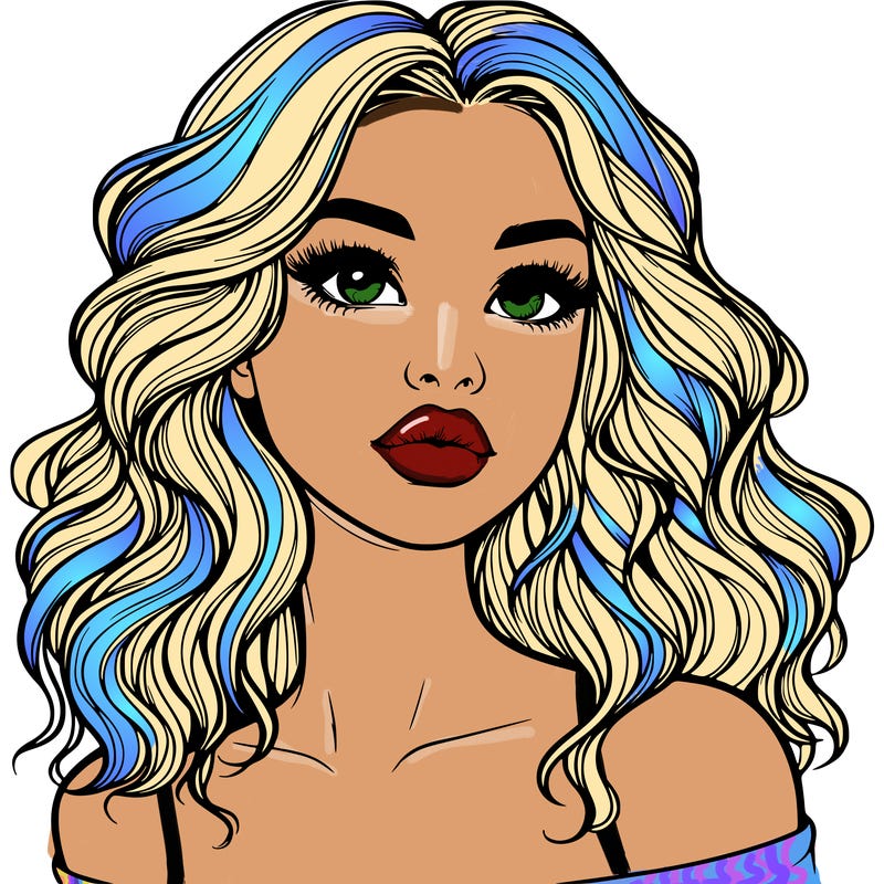 realistic girl with wavy hair and lips