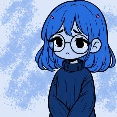 sad girl with glasses in a sweater