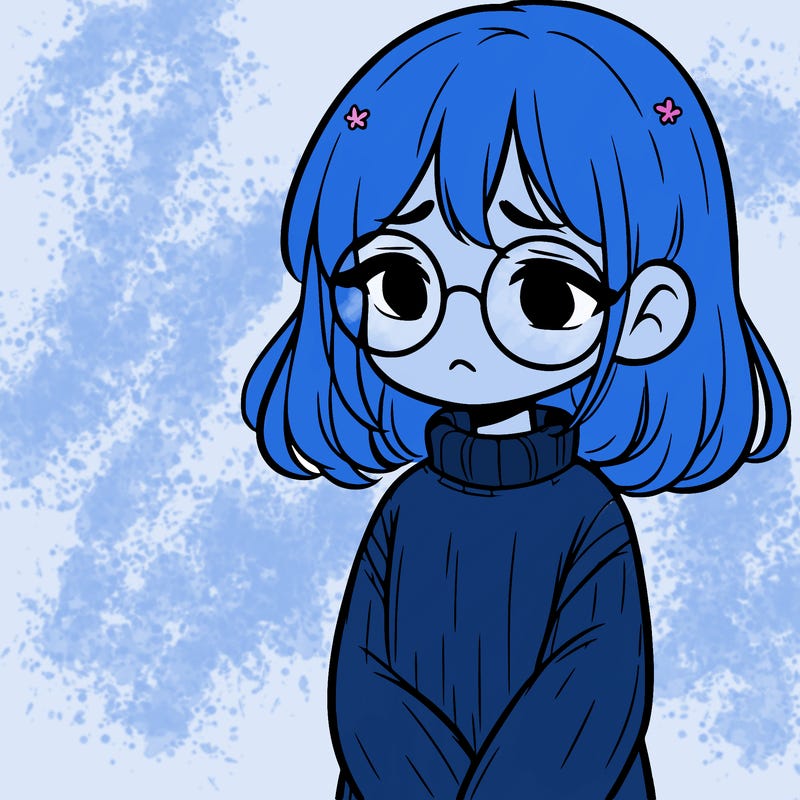 sad girl with glasses in a sweater