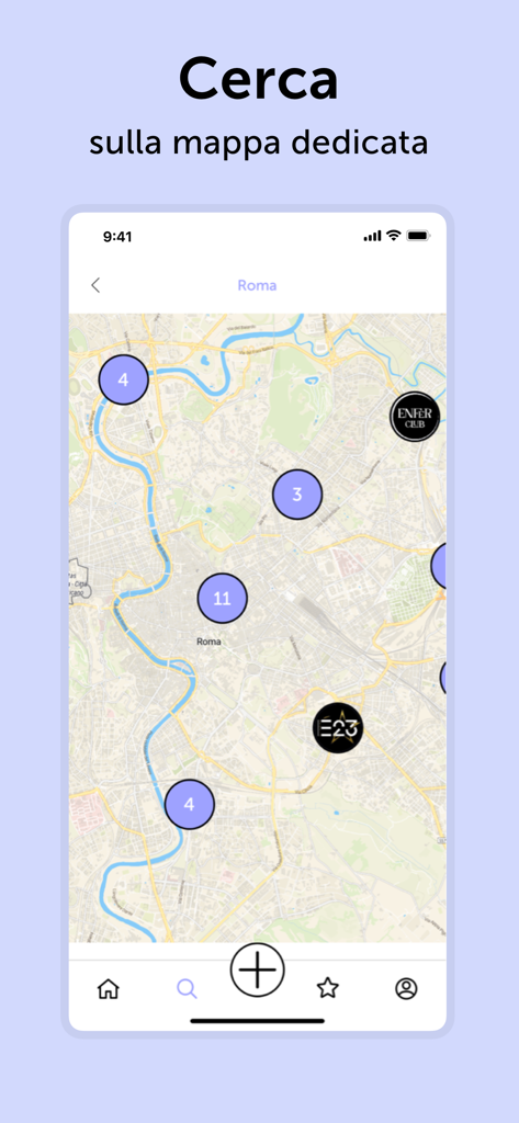 Overnight app interface showing a map with clusters of nightlife events and club locations in a city