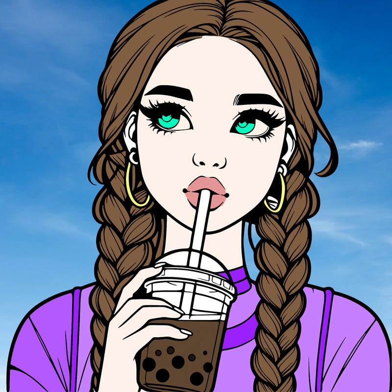 realistic girl with braided hair drinking boba