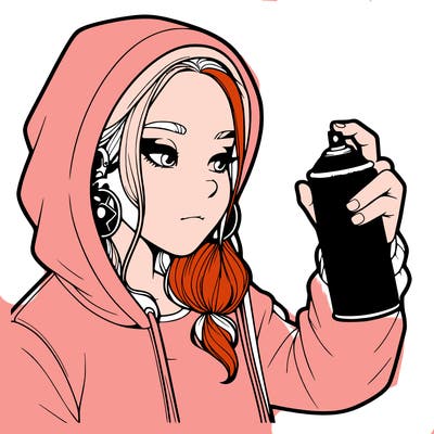 a realistic girl, spray painting