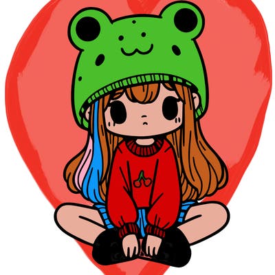 a girl wearing a frog hat and some frog socks
