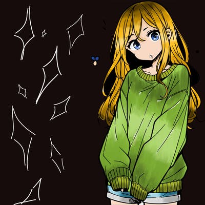 manga teen girl  in a sweater and baggy pants
