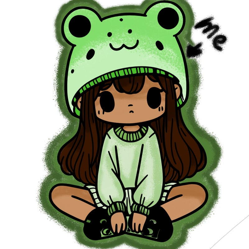 a girl wearing a frog hat and some frog socks
