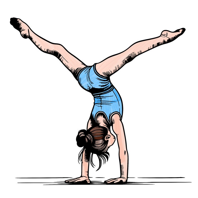 realistic gymnastic hand stand girl in four splits
