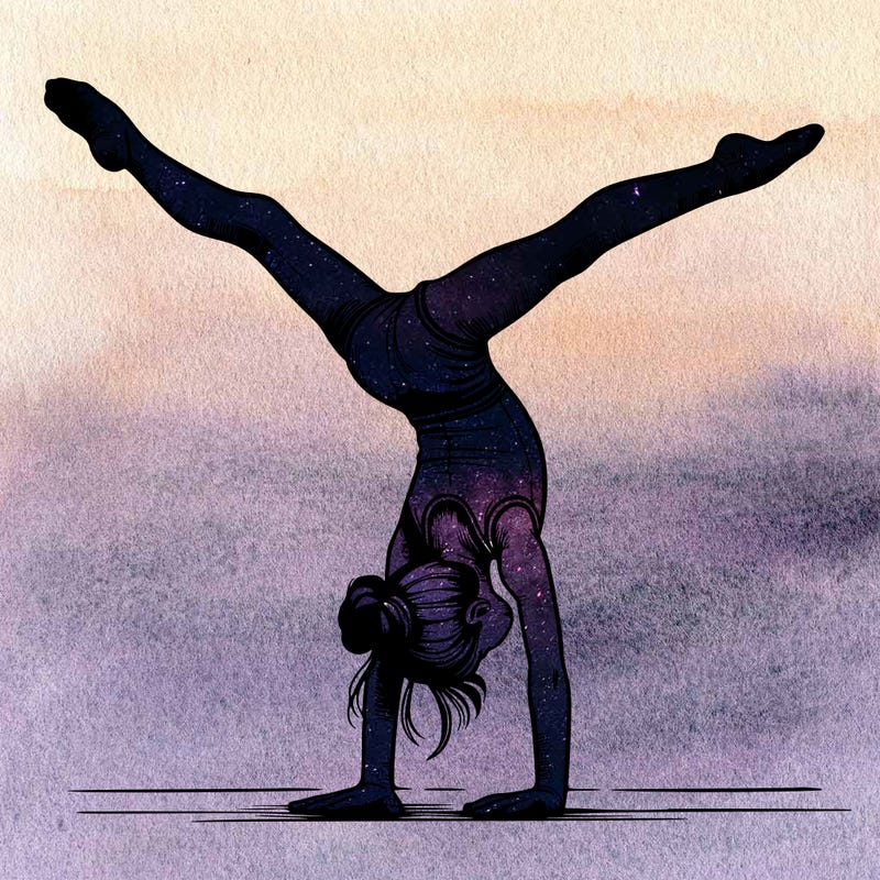 realistic gymnastic hand stand girl in four splits