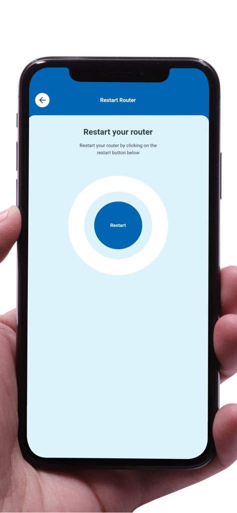 myWorldLink - A smartphone screen displaying the restart router feature in the myWorldLink app.