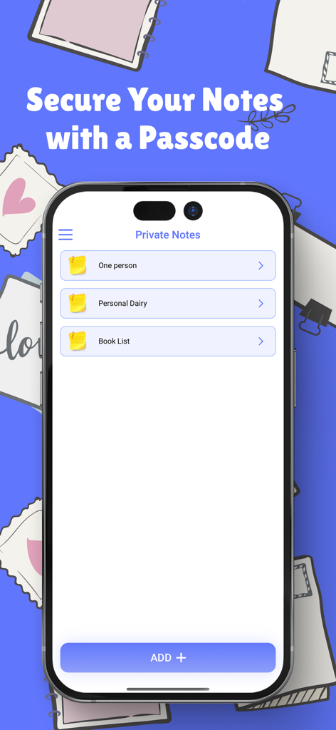 Smartphone mostrando o recurso de notas privadas com segurança de senha no aplicativo Dual Accounts