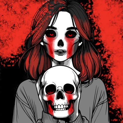 realistic girl holding a skull