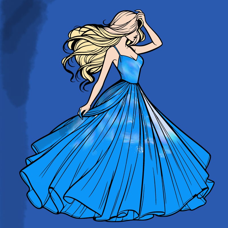 realistic woman with dress flowing in the wind