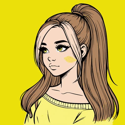 realistic girl with a high ponytail