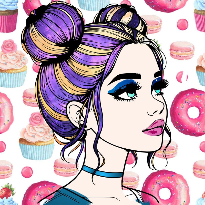 realistic girl with buns on the top of her head
