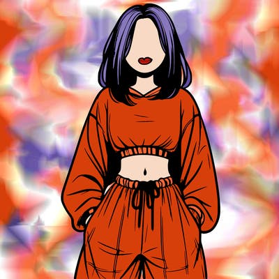 realistic girl faceless with baggy pants and a crop top