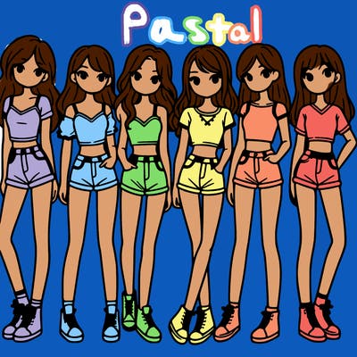 a group of girls wearing crop tops and shorts