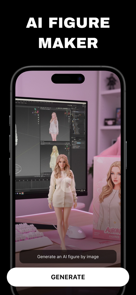 Flow AI - Video Generator - Interface de l'application Flow AI montrant l'outil AI Figure Maker qui génère des personnages numériques 3D à partir d'images téléchargées
