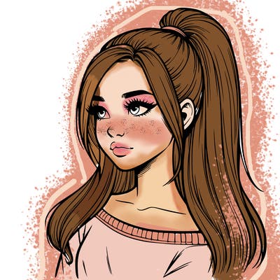 realistic girl with a high ponytail