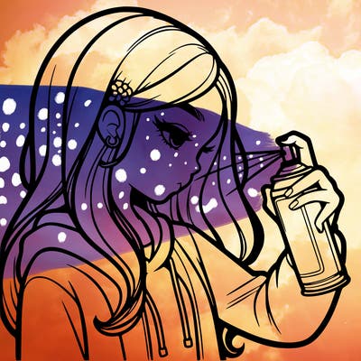 a realistic girl spray painting