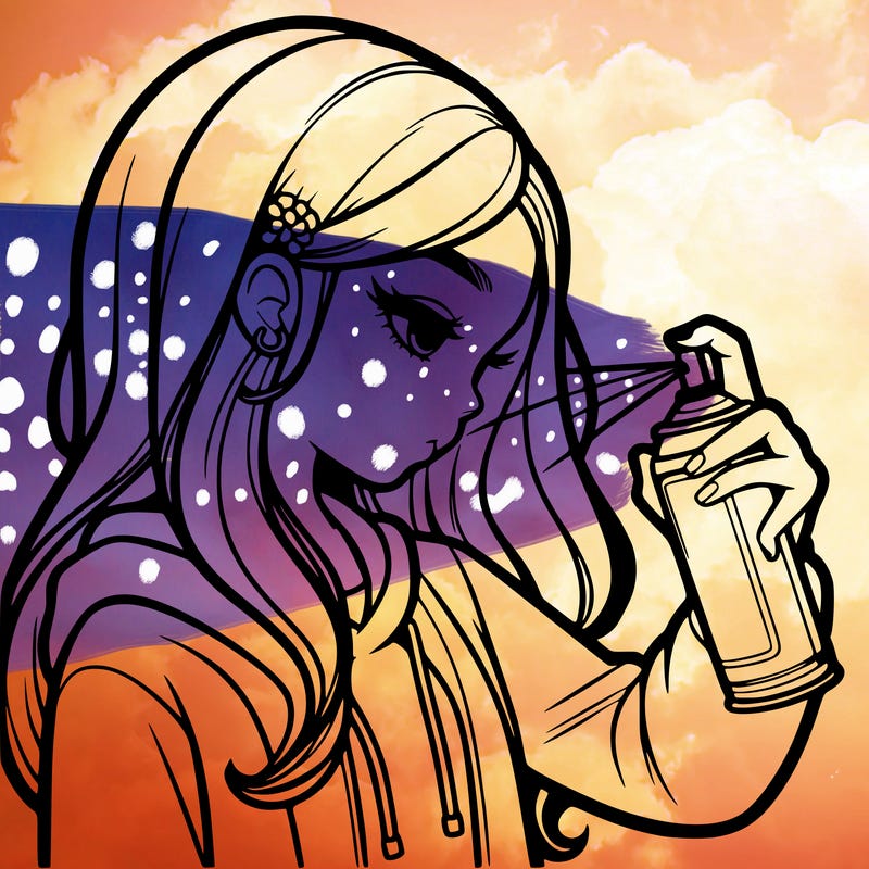 a realistic girl spray painting