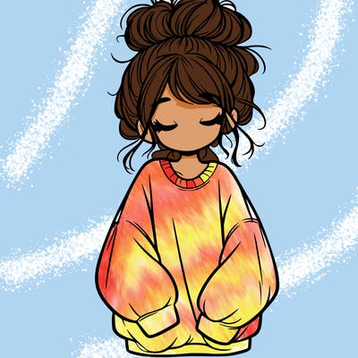 girl with baggy sweatshirt and messy bun