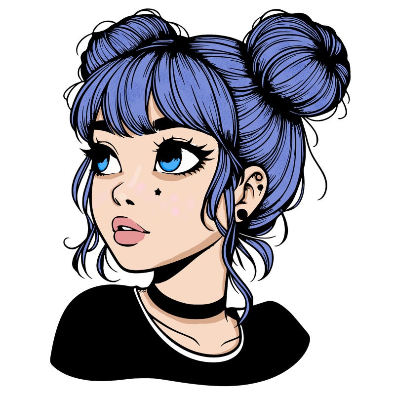 realistic girl with spacebuns