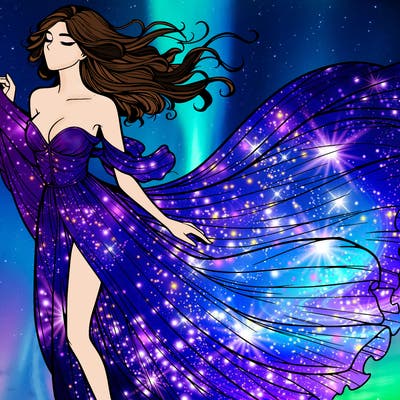 realistic woman in dress flowing the the wind