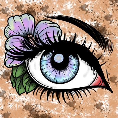 realistic eye with flower
