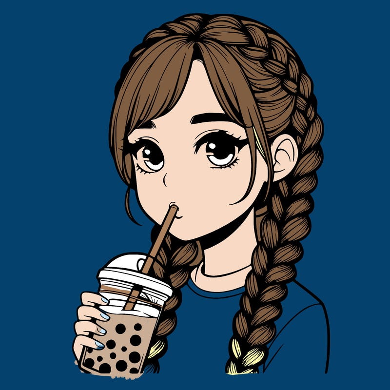 realistic girl with braided hair drinking boba
