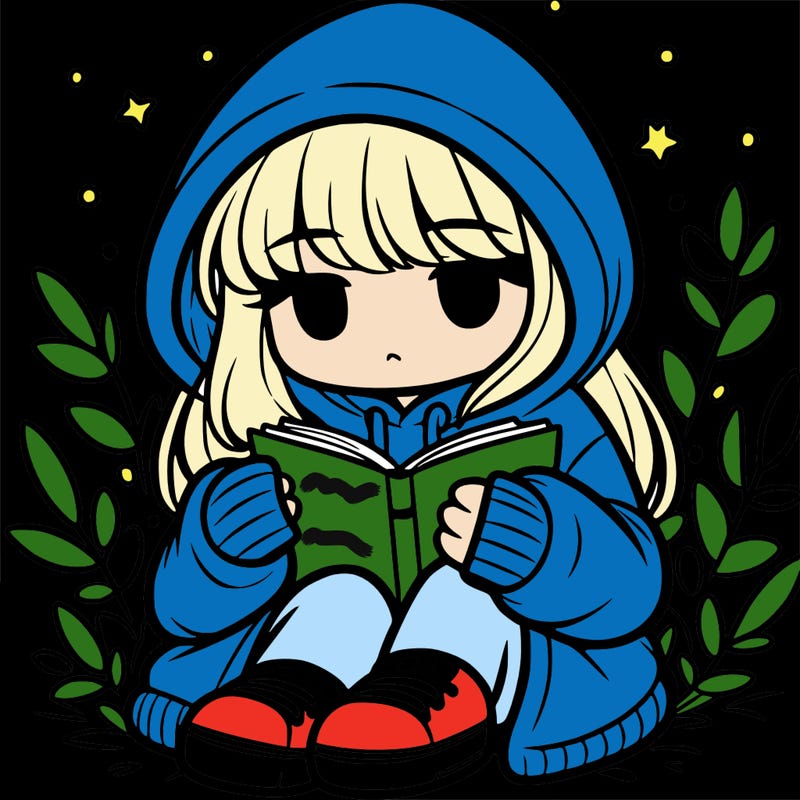 girl in oversized hoodie reading a book