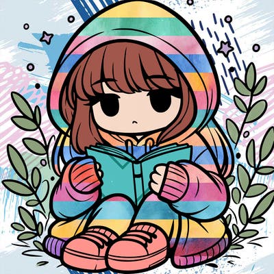 girl in oversized hoodie reading a book