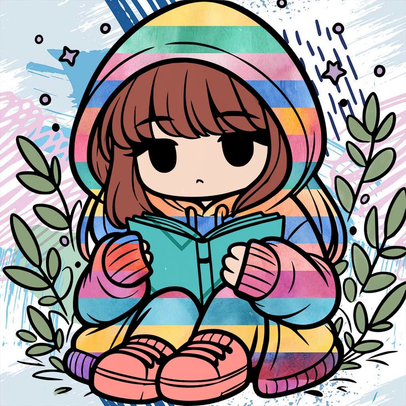girl in oversized hoodie reading a book