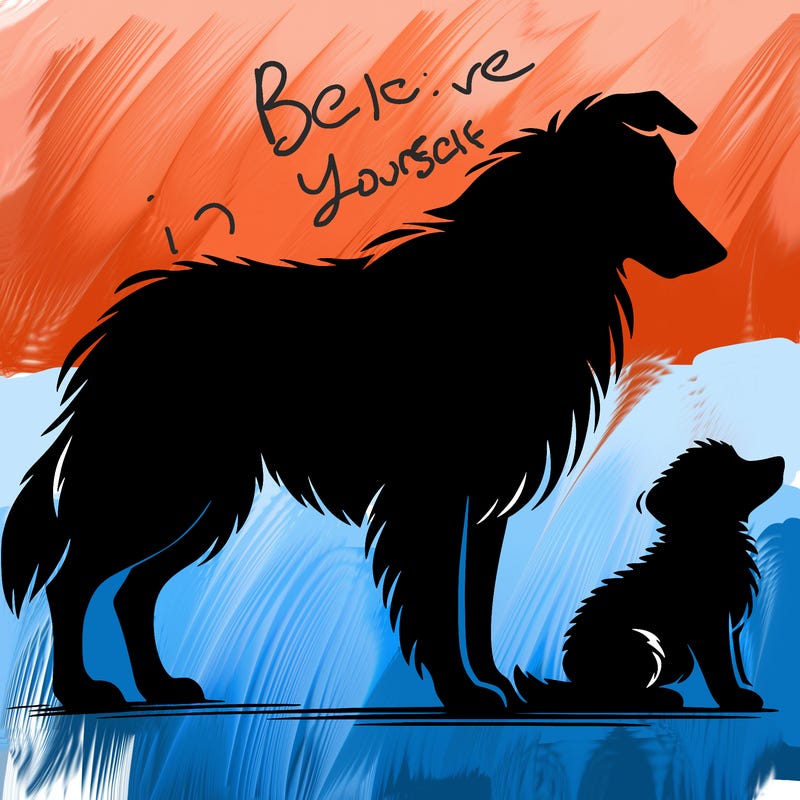 silhouette of a shepherd with his still and baby dog