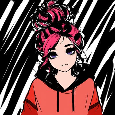 realistic girl with a massy bun and a hoodie