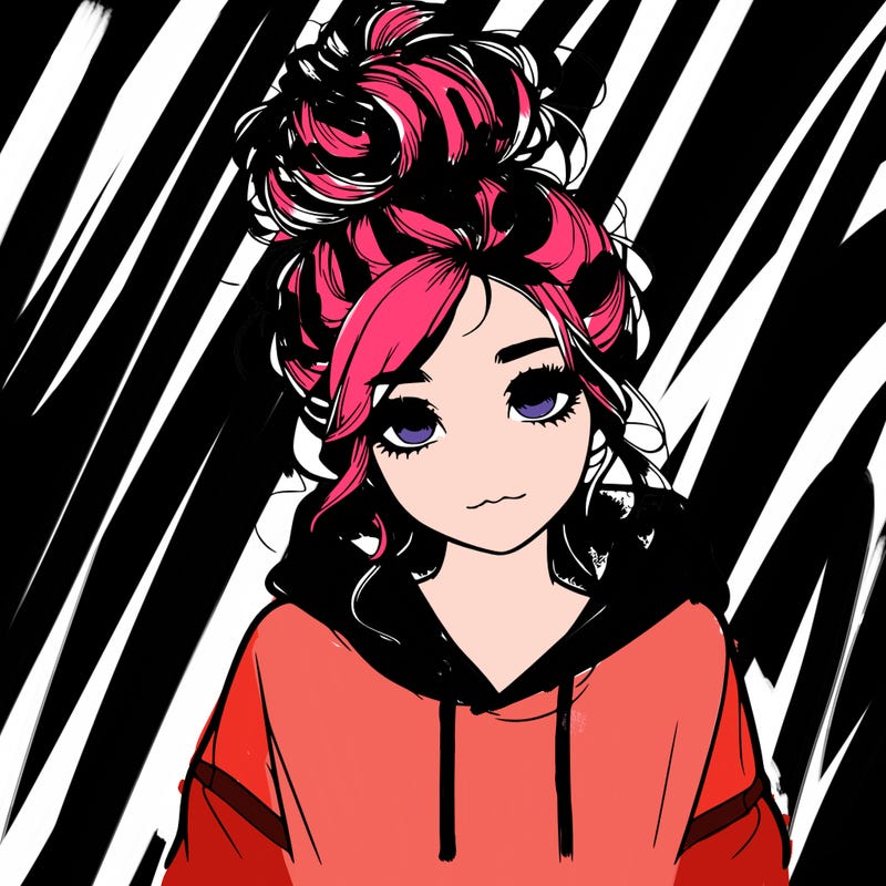 realistic girl with a massy bun and a hoodie