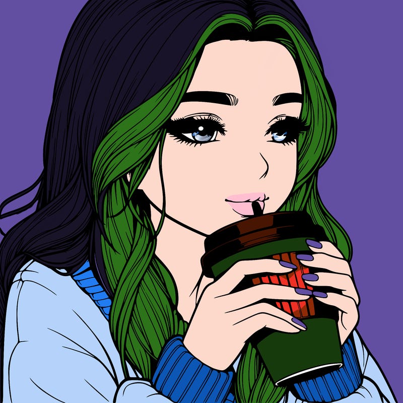 realistic girl drinking coffee