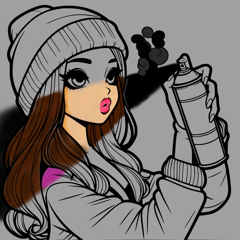 realistic girl spray painting